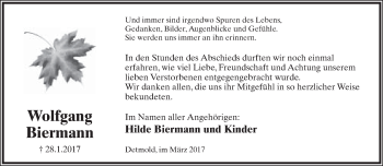 Anzeige  Wolfgang Biermann  Lippische Landes-Zeitung