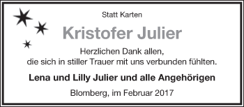 Anzeige  Kristofer Julier  Lippische Landes-Zeitung