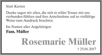 Anzeige  Rosemarie Müller  Lippische Landes-Zeitung