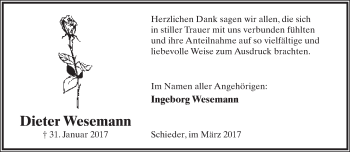 Anzeige  Dieter Wesemann  Lippische Landes-Zeitung