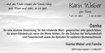 Anzeige  Karin Weber  Lippische Landes-Zeitung