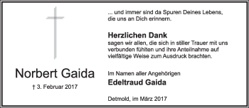 Anzeige  Norbert Gaida  Lippische Landes-Zeitung