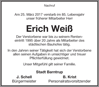 Anzeige  Erich Weiß  Lippische Landes-Zeitung
