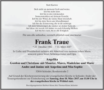 Anzeige  Frank Traue  Lippische Landes-Zeitung
