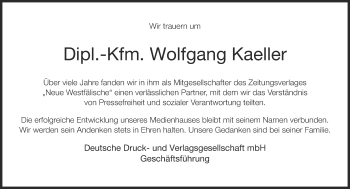 Anzeige  Wolfgang Kaeller  Lippische Landes-Zeitung