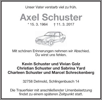 Anzeige  Axel Schuster  Lippische Landes-Zeitung