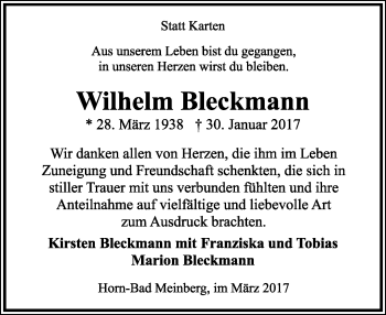 Anzeige  Wilhelm Bleckmann  Lippische Landes-Zeitung