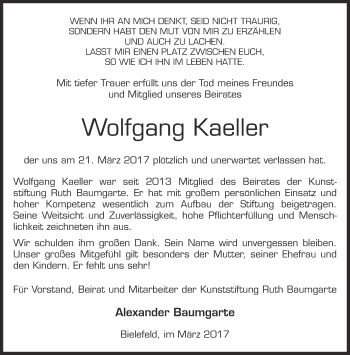 Anzeige  Wolfgang Kaeller  Lippische Landes-Zeitung