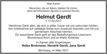 Anzeige  Helmut Gerdt  Lippische Landes-Zeitung