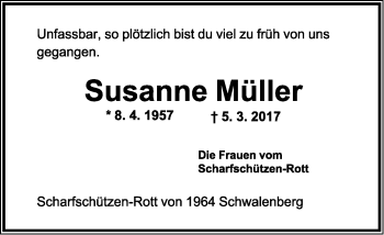 Anzeige  Susanne Müller  Lippische Landes-Zeitung