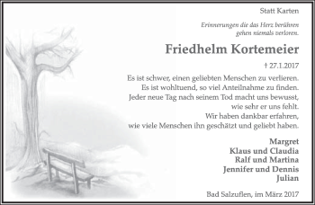 Anzeige  Friedhelm Kortemeier  Lippische Landes-Zeitung