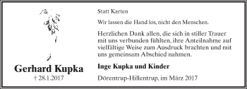 Anzeige  Gerhard Kupka  Lippische Landes-Zeitung