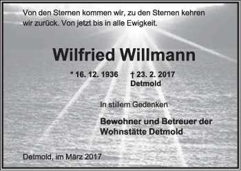 Anzeige  Wilfried Willmann  Lippische Landes-Zeitung