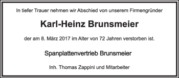 Anzeige  Karl-Heinz Brunsmeier  Lippische Landes-Zeitung