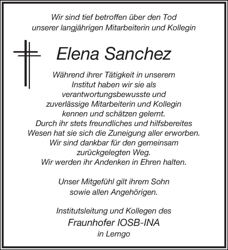  Traueranzeige für Elena Sanchez vom 01.03.2017 aus Lippische Landes-Zeitung