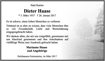 Anzeige  Dieter Haase  Lippische Landes-Zeitung