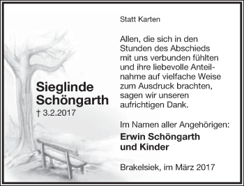 Anzeige  Sieglinde Schöngarth  Lippische Landes-Zeitung