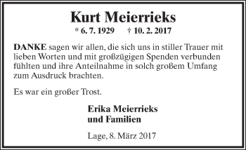 Anzeige  Kurt Meierrieks  Lippische Landes-Zeitung