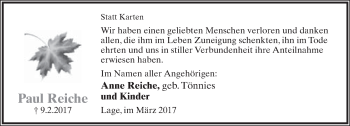 Anzeige  Paul Reiche  Lippische Landes-Zeitung