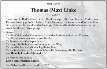 Anzeige  Thomas Linke  Lippische Landes-Zeitung