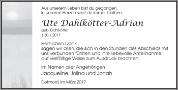 Anzeige  Ute Dahlkötter-Adrian  Lippische Landes-Zeitung