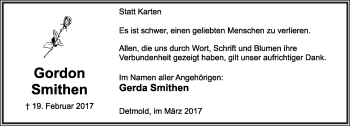 Anzeige  Gordon Smithen  Lippische Landes-Zeitung