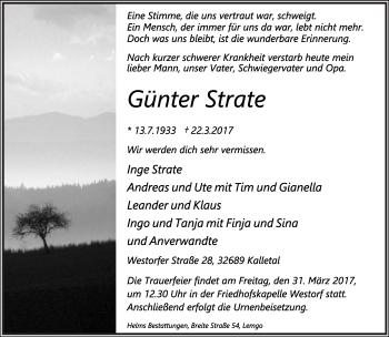 Anzeige  Günter Strate  Lippische Landes-Zeitung