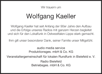 Anzeige  Wolfgang Kaeller  Lippische Landes-Zeitung