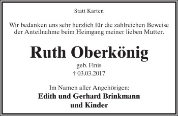 Anzeige  Ruth Oberkönig  Lippische Landes-Zeitung