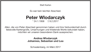 Anzeige  Peter Wlodarczyk  Lippische Landes-Zeitung