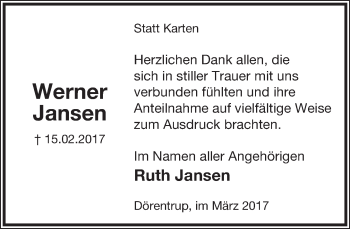 Anzeige  Werner Jansen  Lippische Landes-Zeitung