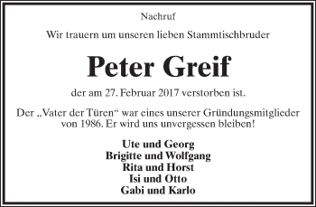 Anzeige  Peter Greif  Lippische Landes-Zeitung