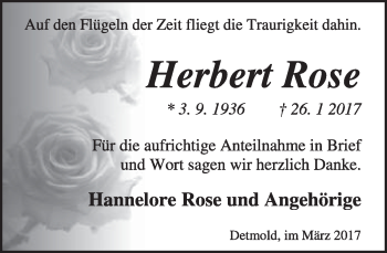 Anzeige  Herbert Rose  Lippische Landes-Zeitung