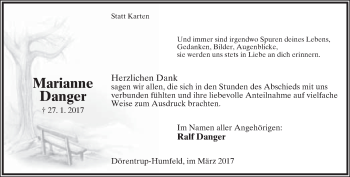 Anzeige  Marianne Danger  Lippische Landes-Zeitung