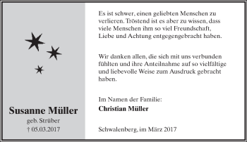 Anzeige  Susanne Müller  Lippische Landes-Zeitung