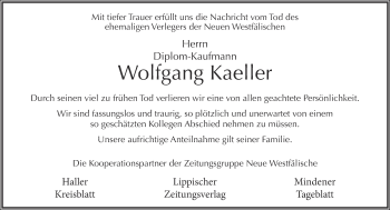 Anzeige  Wolfgang Kaeller  Lippische Landes-Zeitung