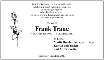 Anzeige  Frank Traue  Lippische Landes-Zeitung
