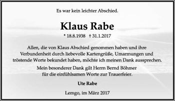 Anzeige  Klaus Rabe  Lippische Landes-Zeitung
