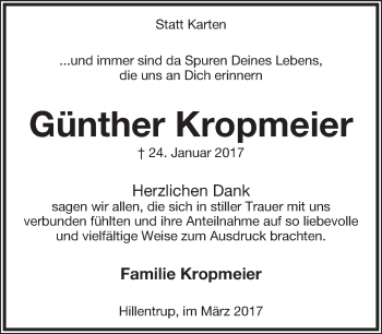 Anzeige  Günther Kropmeier  Lippische Landes-Zeitung