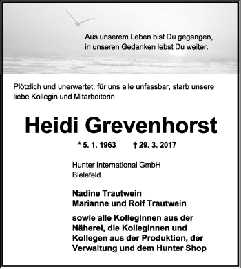 Anzeige  Heidi Grevenhorst  Lippische Landes-Zeitung