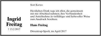 Anzeige  Ingrid Freitag  Lippische Landes-Zeitung
