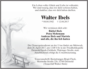 Anzeige  Walter Ibels  Lippische Landes-Zeitung