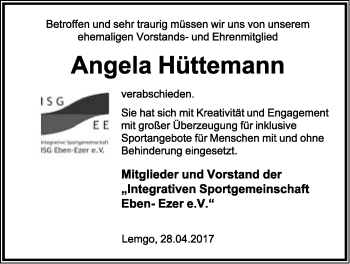 Anzeige  Angela Hüttmann  Lippische Landes-Zeitung