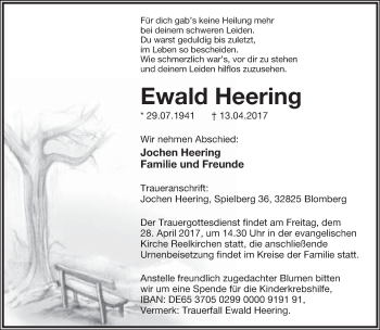 Anzeige  Ewald Heering  Lippische Landes-Zeitung