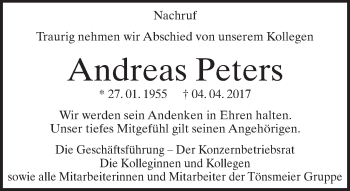 Anzeige  Andreas Peters  Lippische Landes-Zeitung