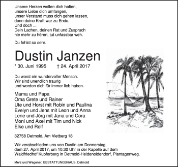 Anzeige  Dustin Janzen  Lippische Landes-Zeitung