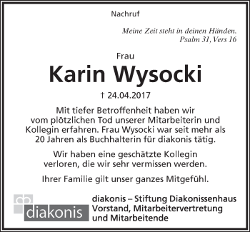 Anzeige  Karin Wysocki  Lippische Landes-Zeitung