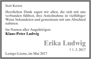 Anzeige  Erika Ludwig  Lippische Landes-Zeitung