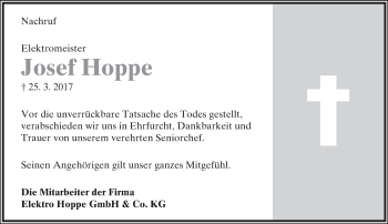 Anzeige  Josef Hoppe  Lippische Landes-Zeitung