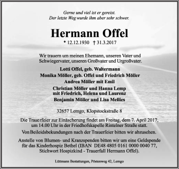 Anzeige  Hermann Offel  Lippische Landes-Zeitung